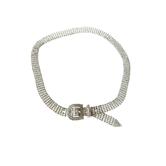 Vintage Rhinestone Crystal Wide Mesh Chain Belt Women One Size Silver Glam Y2K main image 4